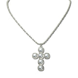113919, CUSHION PEARL CABOCHON CROSS PENDANT NECKLACE