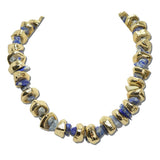 113921, NATURAL GEMSTONE AND HAMMERED METALLIC RONDELLE STRAND NECKLACE