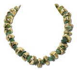113921, NATURAL GEMSTONE AND HAMMERED METALLIC RONDELLE STRAND NECKLACE