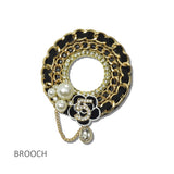113928, WOVEN CHAIN CIRCLE AND PEARL CAMELLIA BROOCH PIN