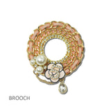 113928, WOVEN CHAIN CIRCLE AND PEARL CAMELLIA BROOCH PIN