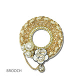 113928, WOVEN CHAIN CIRCLE AND PEARL CAMELLIA BROOCH PIN