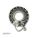 113928, WOVEN CHAIN CIRCLE AND PEARL CAMELLIA BROOCH PIN