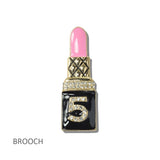 113931, ENAMEL LIPSTICK AND PAVE CRYSTAL NUMBER 5 BROOCH PIN
