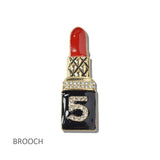 113931, ENAMEL LIPSTICK AND PAVE CRYSTAL NUMBER 5 BROOCH PIN
