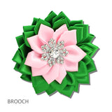 113973, SATIN RIBBON FLOWER & CRYSTAL STARBURST SORORITY BROOCH PIN