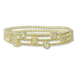 108582, 14K GOLD PLATED GEOMETRIC CUBIC ZIRCONIA ACCENT DESIGNER INSPIRED OPEN BANGLE BRACELET