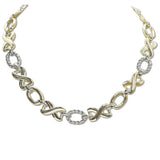 107998, 14K GOLD PLATED OVAL AND X ACCENT DESIGNER INSPIRED NECKLACE