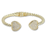 108083, 14K GOLD PLATED HEART PAVE CUBIC ZIRCONIA ACCENT DESIGNER INSPIRED OPEN CUFF BRACELET