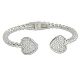 108083, 14K GOLD PLATED HEART PAVE CUBIC ZIRCONIA ACCENT DESIGNER INSPIRED OPEN CUFF BRACELET
