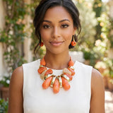 113037, CHUNKY SCULPTURAL TEARDROP BEAD ADJUSTABLE STATEMENT NECKLACE