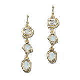 EW40513WHT_WT 11 · Three Tier Rhinestone Dangle Earrings – Gold/White