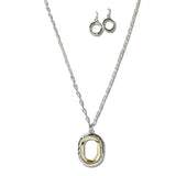 NE8693S_JM 11 · Two Tone Oval Pendant Necklace Set – Silver/Gold