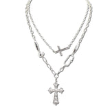VN1436WS 11 · Layered Cross Carabiner Necklace – Worn Silver