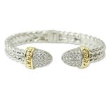 108704, 14K GOLD PLATED PAVE CUBIC ZIRCONIA ACCENT DESIGNER INSPIRED OPEN CUFF BRACELET