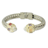 108702, 14K GOLD PLATED CUBIC ZIRCONIA ACCENT DESIGNER INSPIRED OPEN CUFF BRACELET