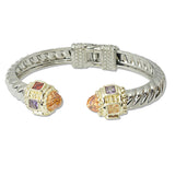 108702, 14K GOLD PLATED CUBIC ZIRCONIA ACCENT DESIGNER INSPIRED OPEN CUFF BRACELET