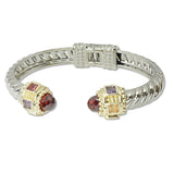 108703, 14K GOLD PLATED CUBIC ZIRCONIA ACCENT DESIGNER INSPIRED OPEN CUFF BRACELET