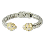108702, 14K GOLD PLATED CUBIC ZIRCONIA ACCENT DESIGNER INSPIRED OPEN CUFF BRACELET