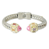 108702, 14K GOLD PLATED CUBIC ZIRCONIA ACCENT DESIGNER INSPIRED OPEN CUFF BRACELET
