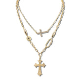 VN1436WG 12 · Layered Cross Carabiner Necklace – Worn Gold