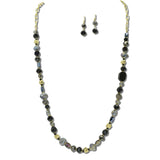 Faceted Stone Glass Bead Long Necklace – Gold/Black · NE8815BK_JM 12