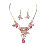 Butterfly Cluster Necklace Earring Set – Gold/Pink · YNE5459GPK_AJ 12