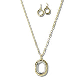 NE8693GD_JM 12 · Two Tone Oval Pendant Necklace Set – Gold/Silver