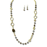 Oval Gemstone Glass Bead Long Necklace – Gold/Brown · NE8814BN_JM 13