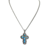 Western Cross Handcrafted Stone Pendant Necklace – Silver Burnished/Turquoise · AN5661-SBTQ_MO 13