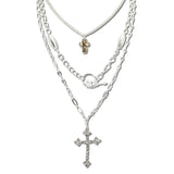 VN1434WS 13 · Triple Layer Cross Pendant Necklace – Worn Silver