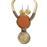 Wire Wrapped Geometric Stone Necklace Set – Gold/Brown · JN11503GBR_JK 13