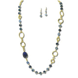 Oval Gemstone Glass Bead Long Necklace – Gold/Blue · NE8814BU_JM 14