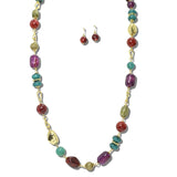NE8791MT_JM 14 · Mixed Stone Bead Long Necklace Set – Gold/Multi