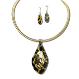 YNE5645LEO_AJ 14 · Leopard Oval Pendant Necklace Set – Leopard
