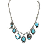 Western Multi Charm Station Necklace – Silver Burnished/Turquoise · AN5678-SBTQ_MO 14