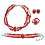 114184, SORORITY FOUR PIECE PEARLESCENT MULTI STRAND AND CRYSTAL HALO JEWELRY SET