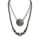 Western Sunburst Concho Layered Bead Necklace – Silver Burnished · AN5578-SB_MO 15