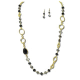 Oval Gemstone Glass Bead Long Necklace – Gold/Black · NE8814BK_JM 15