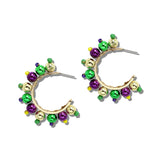 Mardi Gras Beaded Cluster Hoop Earrings – Gold/Purple Green · GSE5288-PUYWGR_CRT 15