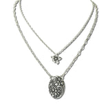 Filigree Oval Pendant Layered Necklace – Silver Burnished · SN0507SB_SW 15