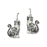 AE9429-SBK_MO 15 · Swirl Cat Charm Dangle Earrings – Silver Burnished/Black