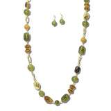 NE8791GN_JM 15 · Mixed Stone Bead Long Necklace Set – Gold/Green
