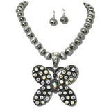 Butterfly Rhinestone Pendant Necklace Set – Silver Burnished/AB · SS2406SBAB_SW 16