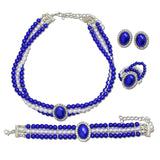 Four Piece Pearlescent Multi Strand And Crystal Halo Jewelry Set – Silver/Royal Blue White · SC-0265-3BW_RZ 16