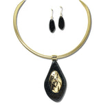 YNE5645BK_AJ 16 · Leopard Oval Pendant Necklace Set – Black