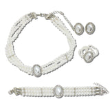Four Piece Pearlescent Multi Strand And Crystal Halo Jewelry Set – Silver/White · SC-0265-3WH_RZ 17
