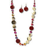 Hammered Metallic And Disc Long Beaded Necklace – Gold/Red · AK682RD 17