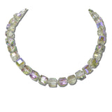 242501GYNK 18 · Pave Ball Magnetic Closure Accent Square Glass Beaded Necklace – Silver/Grey AB