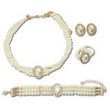 Four Piece Pearlescent Multi Strand And Crystal Halo Jewelry Set – Gold/Cream · SC-0265-2CR_RZ 18